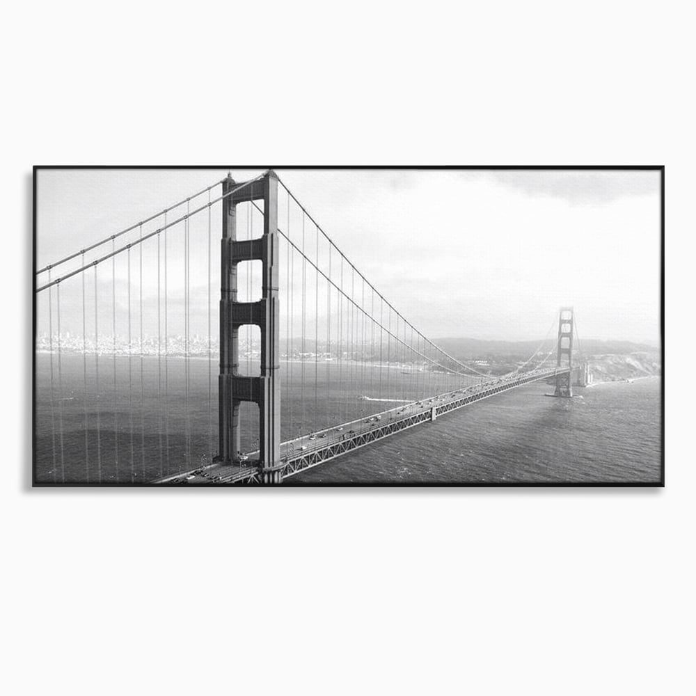 Tablou canvas cu fotografie alb-negru cu podul golden gate, in rama de aluminiu negru